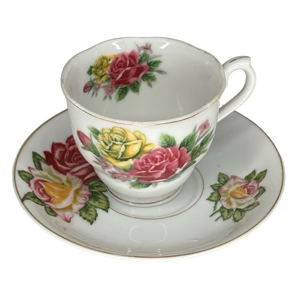 Vintage Ucagco‎ Ceramics Japan Floral Cup & Saucer